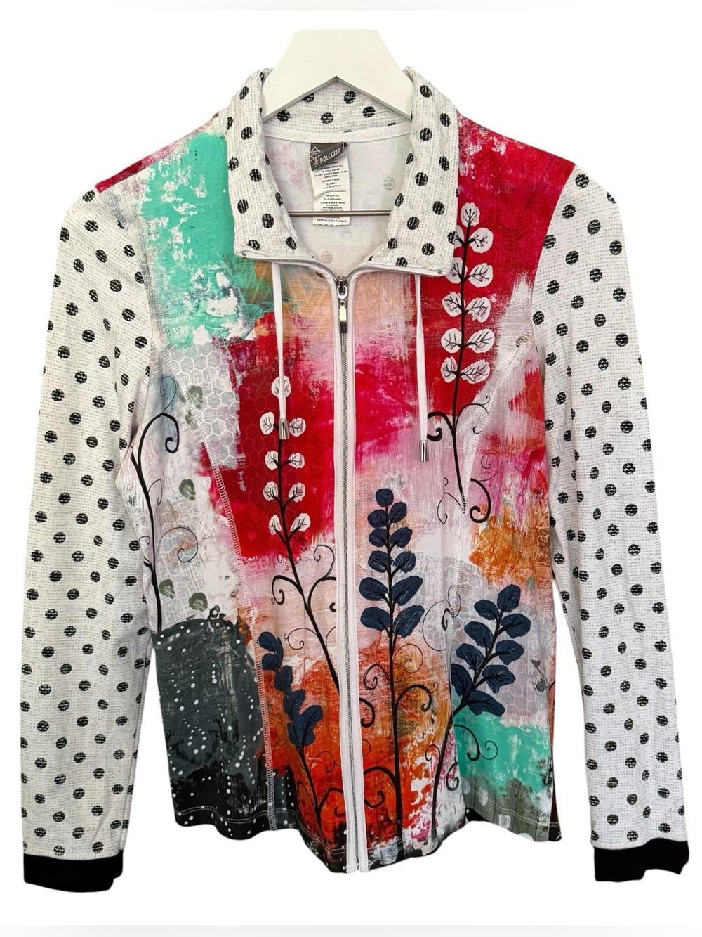 Simply Art by Dolcezza Multicolor Floral Polka Dot Full Zip Lightweight Jacket S